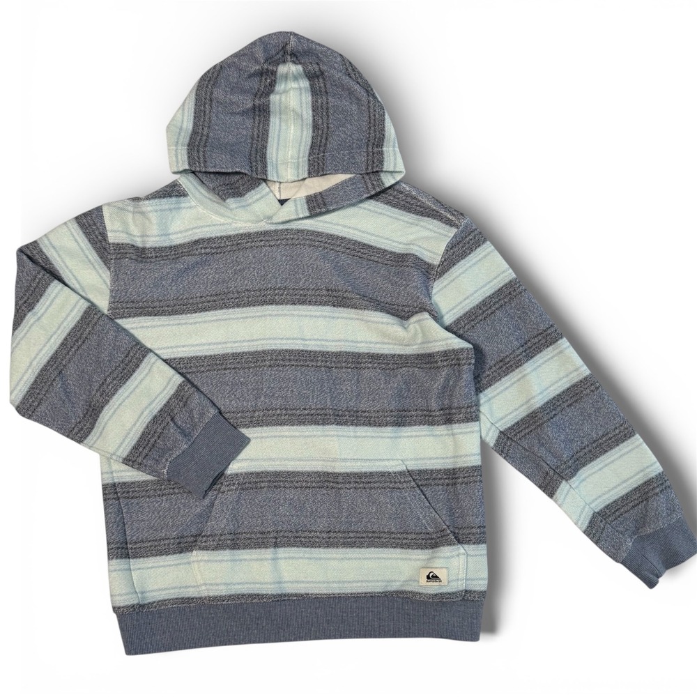 Quiksilver Boys Striped Pullover Hoodie Blue White L 14/16 25QSSHB15K-422-PC